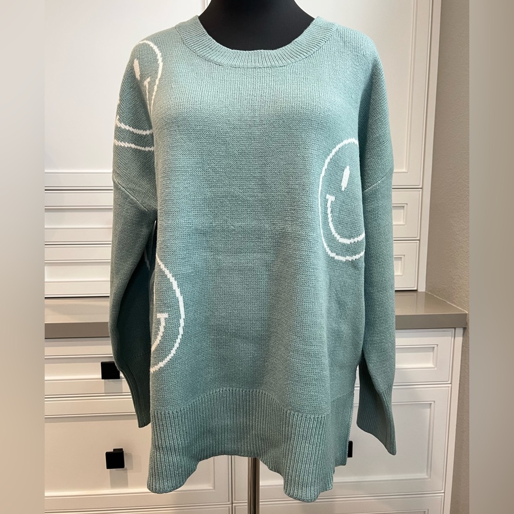Sage Smiley Sweater Size M L - Picture 1 of 4